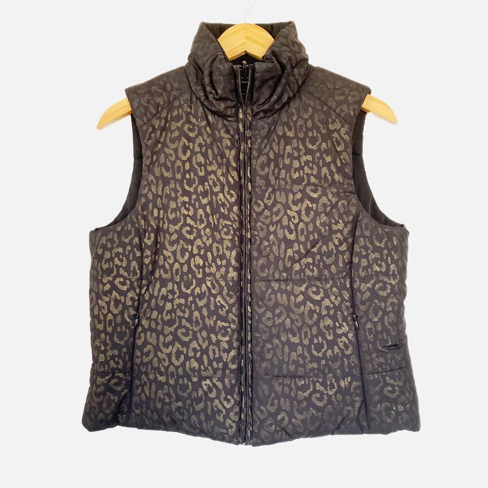 Lauren Ralph Lauren Reversible Metallic Leopard Print Puffer Vest Medium Petite
